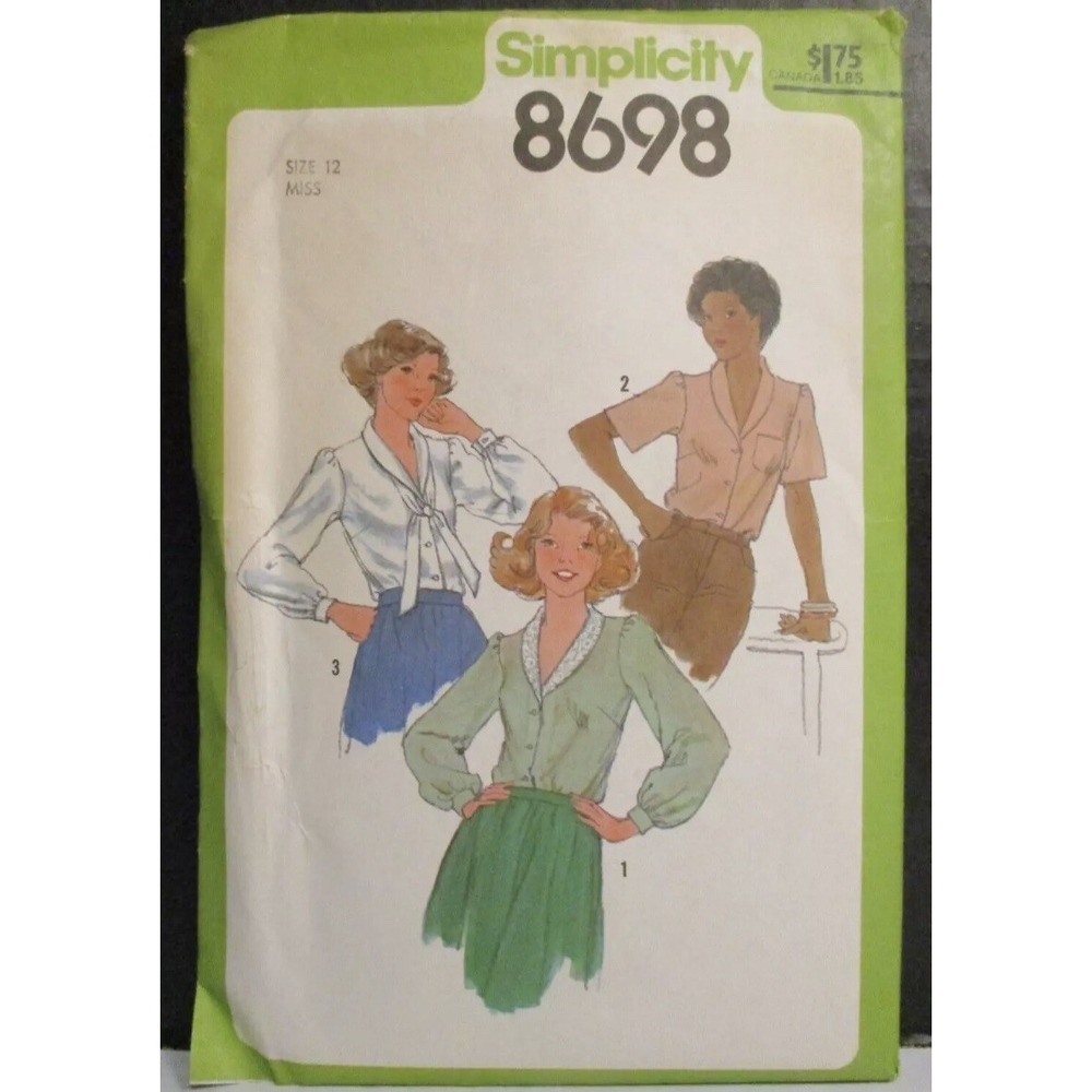 Simplicity Pattern 8698 Misses Blouse & Tie Size 12 Bust 34" Vintage Cut 1978